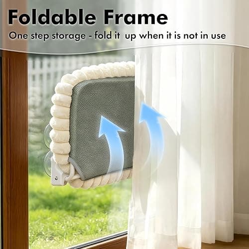 AMOSIJOY Cordless Cat Window Perch, Window Hammock for Cats with 4 Strong Suction Cups, Solid Metal Frame and Cushion Bed Cover, Indoor Cat Bed (L,Stripe) thumbnail 2