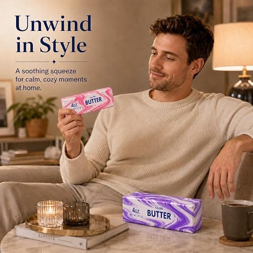 2 Pack Butter Squishy Toys, Slow Rising Squeeze Toys for Stress Relief | 2-Pack Pink & Purple Butter Squishies, Slow-Rising Squeeze Toys for Desk, Office, Study Breaks, Travel & Home thumbnail 7