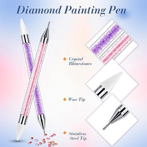 2 Pieces Rhinestone Picker Dotting Pen, Dual-ended Rhinestone Gems Crystals Studs Picker Wax Pencil Pen Crystal Beads Handle Manicure Nail Art DIY Decoration Tool (Pink Purple) thumbnail 3