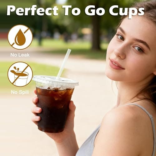 Lamosi 100 Pack 12 oz Clear Plastic Cups with Lids and Straws, Disposable Plastic Coffee Cups with Lids for Iced Coffee, Cold Beverages, Smoothies and To-Go Drinks thumbnail 6