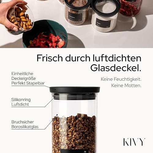 KIVY Großes Vorratsglas Luftdicht 3L mit transparenten Glasdeckel - Für Mehl, Kekse, Süßigkeiten, Waschmittel - Aufbewahrung Glas - Mehl Aufbewahrung Glas - Aufbewahrungsbox - Keksdose thumbnail 6