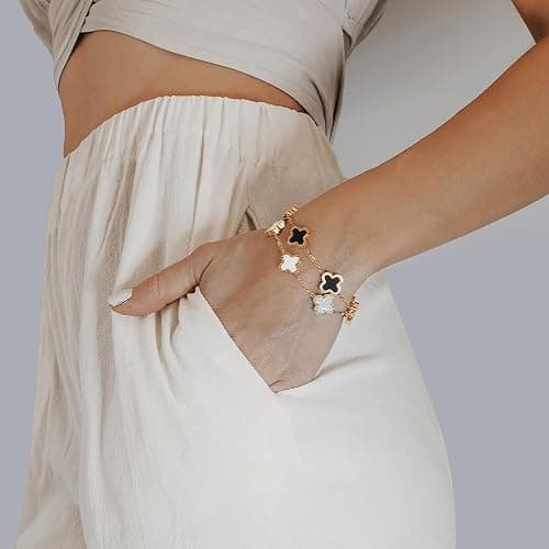 MEFELAY Unique 18K Gold Four Leaf Clover Bracelet for Women White Gold Lucky Link Clover Bracelets, Trendy Bracelets Set Jewelry Gifts for Women thumbnail 4