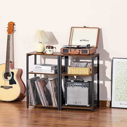 LELELINKY 3 Tier End Table,Record Player Stand with Storage Up to 100 Albums,Turntable Stand for Vinyl,Brown Records Shelf for Living Room Bedroom thumbnail 6