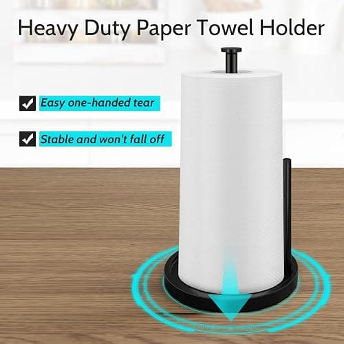 Paper Towel Holder Countertop, Standing Paper Roll Holder with Anti Slip Weighted Base, Stainless Steel Freestanding Paper Towel Holder for Kitchen, Black thumbnail 6
