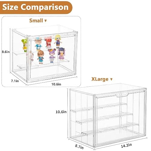 LXLXXL Small Acrylic Display Case for Collectibles 3 Layer Adjustable Display Case with Magnetic Door Clear Stackable Display Box for Mini Figures, 2 Pack thumbnail 3