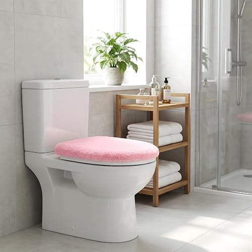 Pink Toilet Seat Cover Soft Plush Toilet Lid Cover Machine Washable Seat Covers for Bathroom Fits Most Round Elongated and Oblong Lids, Easy Installation& Cleaning thumbnail 2