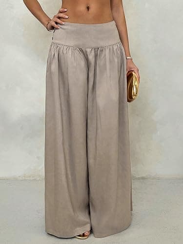 Milumia Women's Low Rise Wide Leg Linen Pants Flowy Casual Palazzo Trousers | Business Casual Outfits, Low Waist,Oversized,Teacher Outfits,Wear To Work, Trendy Casual thumbnail 4