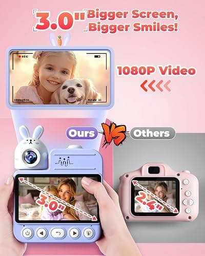 Kids Camera Instant Print Toys, Christmas Birthday Gifts for Girls Boys, 3.0” Autofocus Kids Digital Camera Toddler Camera for 3 4 5 6 7 8 9 10 11 12 Year Old Girl Boy with 32GB TF Card (Purple) thumbnail 4