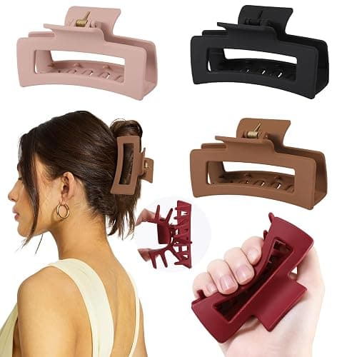 4 Pcs Flexible Hair Clip, 4.1Inch Flexible Claw Clip for Women Girls | Unsnappable Soft Claws Clips for Lying Down & Driving, Non-slip Strong Hold Hair Clips for Thin Thick Hair, Brown&Red - Image 1