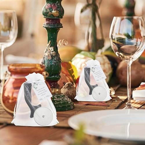 Jingmore Pizza Cutters Wedding Party Favor with Thank You Cards Bag, 25 Set | Stainless Steel, Organza Bags, Bridal Shower Party Favors, Bulk Return Gifts for Guests, Slice of Love Design Tags thumbnail 6