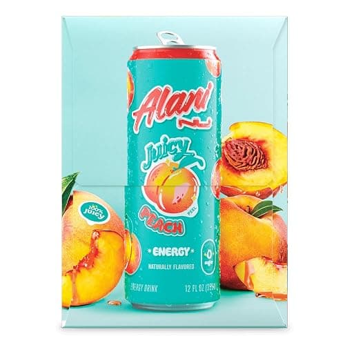 New Alani Juicy Peach Energy Drink Low Calorie, Zero Suger Energy Boost Alani Drinks,12 Fl oz Cans (Pack Of 6) REPACKAGED BY *Besamee storefront* thumbnail 5