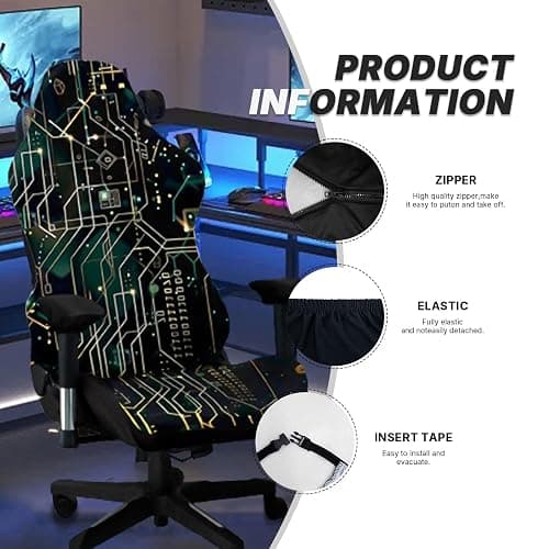 Kitegrese Printed Gaming Chair Slipcover, Cat Scratch Proof Stretchable Game Chair Cover with Arms Cover(G) thumbnail 4
