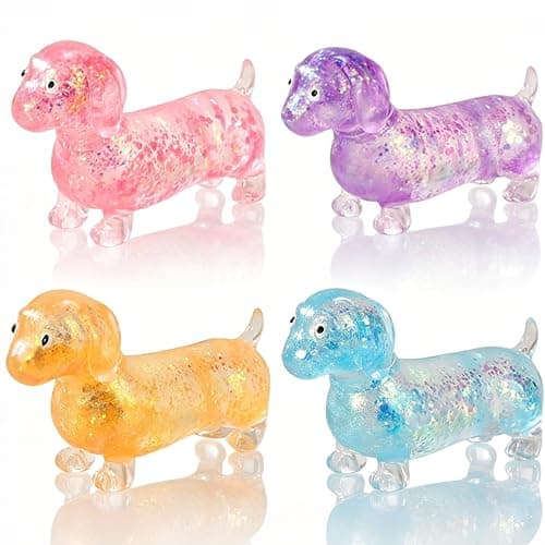 4PCS Dachshund Squishies, Squishies Slow Rising, Squeeze Toys Stress Relief | Glitter Dog Squishies Sensory Toys with Autism, Ideal for Birthday Gifts, Party Favors - Image 1