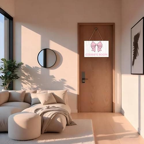 CZSEGA Personalized Pink Bow Name Signs For Room Customized Wooden Door Sign Bedroom Hanging Sign Wall Decor thumbnail 4