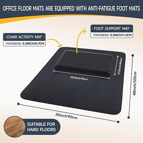 Nuanchu 2 Pcs Large Hard Floor Chair Mat and Anti Fatigue Mat Set Desk Rug for Rolling Chair on Hardwood Non Slip Anti Fatigue Rug for Standing Work Office Kitchen (47 x 35 Inches,29 x 17 Inches) thumbnail 2