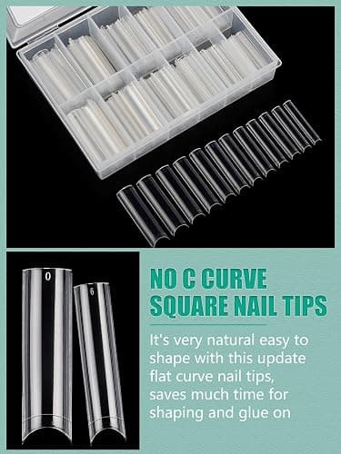 LIONVISON XL Square Nail Tips: 480PCS Extra Long NO C Curve Nails Tip | 2 Packs Natural and Clear Nail Tips - 12 Sizes Straight Tapered Square Press on False Nails Tip for Home DIY Long-Lasting thumbnail 3
