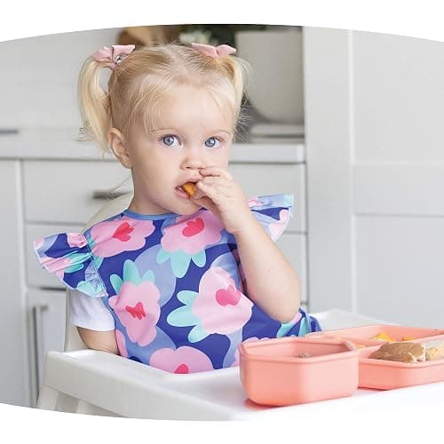 Tiny Twinkle Short Sleeve Apron Baby & Toddler Bib for Girls – Waterproof, Mess-Proof Bibs for Eating & Feeding, Machine Washable,Perfect Holiday Gift (Floral Blue, 6–24M) thumbnail 2