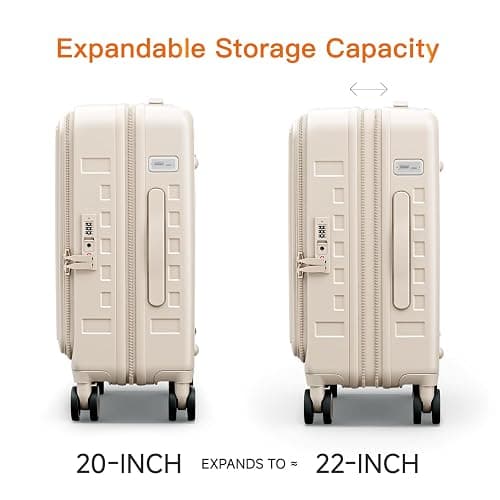 DTA Nova Top Opening Expandable Lightweight PC Hard Shell Suitcase, 20 Inch Carry On Luggage with TSA Lock, 360 Silent Spinner Wheels, Cup Holder, Ideal for Business Travel Suitcase (Beige) thumbnail 6