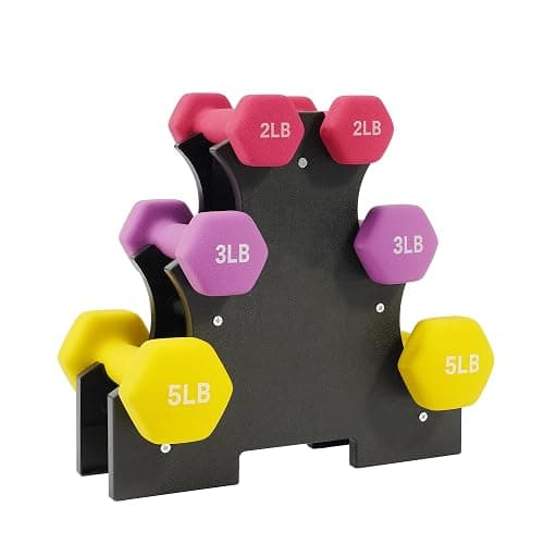Fitvids Colored Neoprene Dumbbell Set with Rack, Multiple Weight Options, 20LBS, 32LBS, 50LBS and 56LBS Sets - Image 1