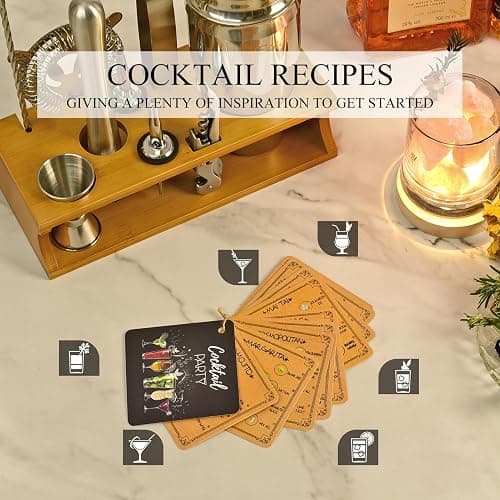 Cocktail Making Kit, Bartender Shaker Set with Stand, Home Bar Accessories | All Essential Bar Tools for Drink Mixing, Recipe Booklet, 750ml Mojito Mixer, Gift for Men Birthday, Thanksgiving, Christmas thumbnail 6