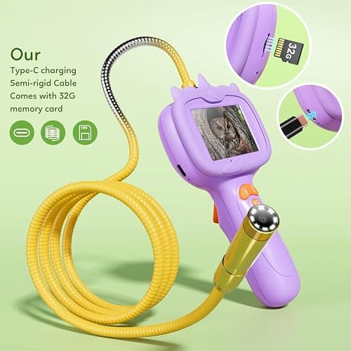 Kids Borescope Toys Camera with Light for 4-10 Years Old Boys Girls Birthday Gift 32GB Type-C Rechargeable STEM Science Educational Toy Snake Scope Camera for Outdoor Camping Nature Exploration thumbnail 2
