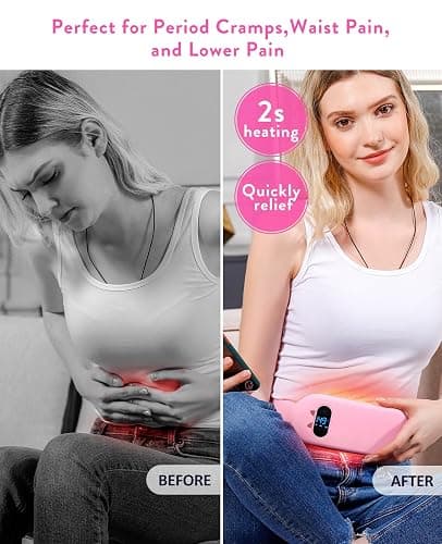Portable Heating Pad for Period Cramps: Cordless Menstrual Heating Pad with 6 Heat Levels and 6 Massage Modes, 3s Fast Heating Gift for Women and Girl(Pink) thumbnail 2