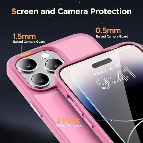 Miracase Magnetic for iPhone 14 Pro Case 6.1 inch (Compatible with MagSafe)（with 2X Screen Protectors） Military-Grade Protection, Anti-Fingerprint Translucent Matte Phone Case Cover, Mes Pink thumbnail 6
