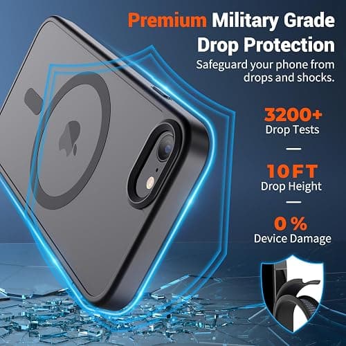 SUPFINE Magnetic for iPhone SE Case 2022 (3rd)/2020 (2nd), iPhone 8 Case (Compatible with MagSafe) (Military Grade Drop Protection) Translucent Matte Phone Cover,Black thumbnail 3