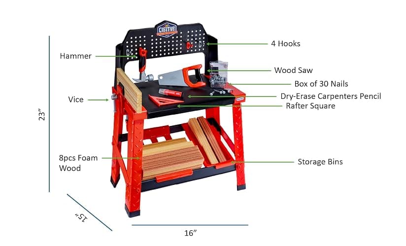 Little Tikes Creative Construction Workbench with 15+ Accessories, Pretend Play Construction Set, for Boys and Girls Ages 3+ Years thumbnail 3
