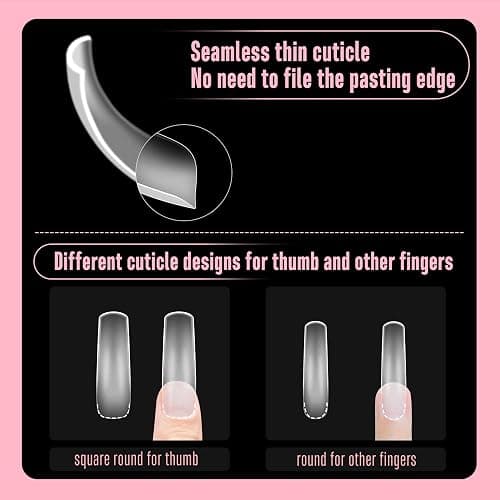 NOVO OVO Curved Nail Tips Press on Full Cover, Extra Curve Square Gel x Thick Long XL XXL Acrylic Fake Nails Extension kit, Clear Pre-etched Soft French False Nail 12 Sizes 240pc (QUEEN SQUARE PRO) - XXL QUEEN SQUARE PRO thumbnail 5