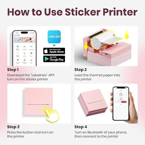 ETIKEZ Sticker Printer, PM290C Portable Mini Printer, Inkless Bluetooth Sticker Maker with 3 Rolls Paper, Impresora Portátil for Notes, Journal, DIY, Gift, Print Pod for School/Office/Home, Pink thumbnail 8