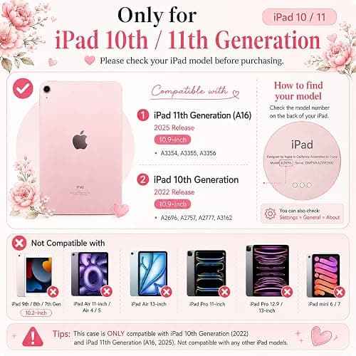 Loyrina Case for iPad (A16) 11th/10th Gen 2025/2022, Pink White Striped | Pink White Striped Design Folio Tablet Cover with Clear Back, Pencil Holder and Trifold Stand for Coquette Style Users thumbnail 3