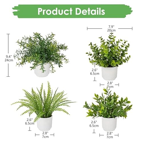 Hollyone 4 Pack Artificial Potted Plants Eucalyptus Rosemary Boston Fern ZZ Plant Fake Plant in Pot Small Faux Plant Greenery Aesthetic Indoor Home Decor Bathroom Bedroom Table Shelf Office thumbnail 3