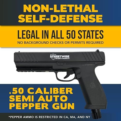 Streetwise Heat .50 Caliber Defense Launcher, Kinetic Impact Ball Gun - Personal Protection Pistol Includes 10 Rubber Balls, 10 Quicksilver Metal Composite Rounds, & 2 CO2 Canisters thumbnail 2