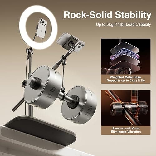 Overhead Phone Mount,Overhead Camera Mount Stand[Anti-Shaking] with 10.5" Ring Light,Desk Stand for iPhone with Ring Light for Video Recording,Zoom Meeting,YouTube,TikTok thumbnail 3