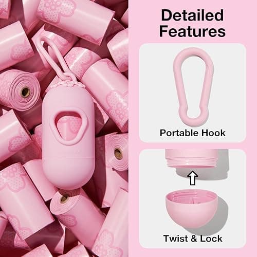 VETRESKA Dog Poop Bag Dispenser with Cherry Blossom Scented Poop Bags, Leak Proof and Extra Thick Pet Waste Bags, 1 Poop Bag Holder and 105 Bags for Dog Walking and Cats Litter, Pink thumbnail 4