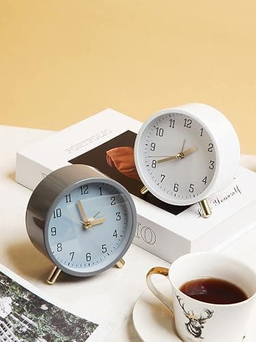 SHISEDECO Alarm Clock with Backlight, 4.5 inches Bedside Analog Non-Ticking Silent Small Deskclock with Arabic Numerals, Battery Operated Round Tableclock for Living Room, Bedroom (White) thumbnail 8