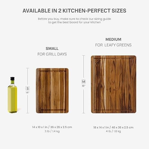 Teakhaus Cutting Board - Medium (M) Wood Cutting Board with Juice Groove and Grip Handles - 18”L x 14”W - Thin, Lightweight, Reversible Teak Edge Grain Wood - Knife Friendly - FSC Certified thumbnail 3