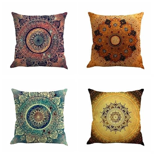 Jartinle Set of 4 Retro Floral Mandala Compass Medallion Bohemian Pillow Covers Boho Decor Hippie Throw Pillows Decorative for Sofa Couch 18 x 18 - Image 1