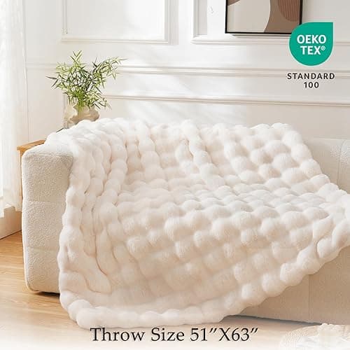 BENVWE Faux Fur Throw Blanket for Couch - Cozy Plush Fluffy Soft Thick Bubble Blanket for Living Room Home Decor - Mothers Day Birthday Gifts for Women, Cream White, 51" x 63" - Throw(51" x 63") - Cream White thumbnail 5