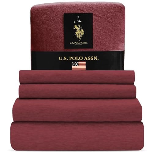 U.S. Polo Assn. Soft Jersey Knit Bed Sheet Set, Cotton-Rich, All-Season Comfort, Hotel Quality - Image 1