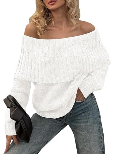 Saodimallsu Womens Off The Shoulder Sweaters Oversized Long Sleeve Loose Ribbed Knit Fall Trendy Pullover Tops thumbnail 2