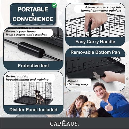 CAPHAUS Foldable Dog Crate Wire Metal Dog Kennel w/Leak-Proof Pan & Protecting Feet & Divider Panel, Single or Double Door, Small, Medium & Large Indoor Wire Cage, 24” w/Single Door thumbnail 5