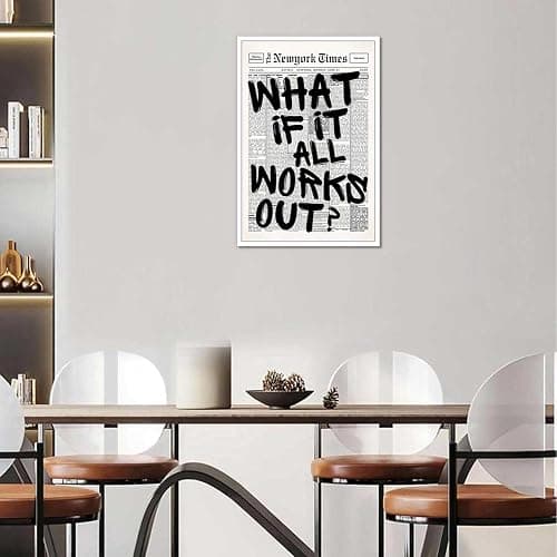 Retro Black And White Newspaper Poster What If It All Works Out Canvas Wall Art Positive Affirming Quote Minimalist Prints Painting For Home Bedroom Dorm Wall Decor 8x12in Unframed thumbnail 5