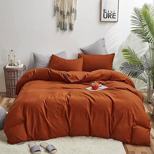 Houseri Burnt Orange Comforter Set California King Rust Orange Bedding Caramel Terracotta Cal King Comforter Sets Soft Comfy Women Men Aesthetic Cinnamon Reddish Brown Bed Quilts Blanket Cal King Size - Image 1