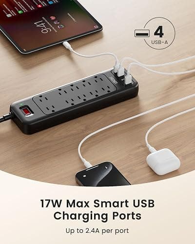LENCENT 2 Prong Surge Protector Power Strip with USB Ports,Polarized 2 Prong to 3 Prong Outlet Adapter,1700J Surge Protector, 6ft Extension Cord,10 AC Outlets & 4 USB,Non-Grounded Wall Plug Extender thumbnail 6