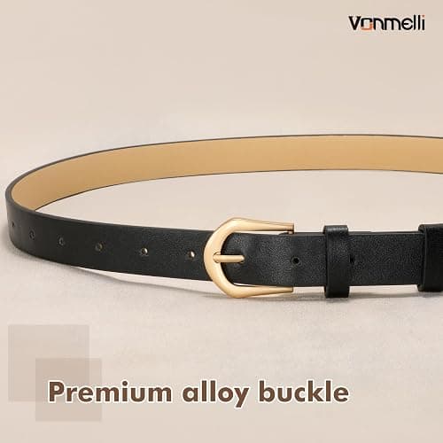 VONMELLI 4 Pack Womens Thin Leather Belt Skinny Waist Belts for Women Fashion Jeans Dress with Gold Buckle thumbnail 2