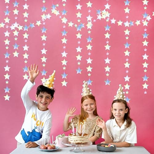 Iridescent Disco-Holographic Party-Decorations Christmas Garland - 62ft Twinkle Little Star Streamers Hanging Banner,Wedding Birthday Bachelorette Baby Bridal Shower Decor Hugtmr thumbnail 6