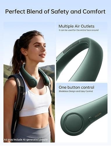 JISULIFE Portable Neck Fan, Hands Free Bladeless Fan, 5 Speeds, 4000 mAh | Battery Operated Wearable Personal Fan, Twistable, Rechargeable Travel Essentials, Gifts for Women Men-Dark Green thumbnail 4