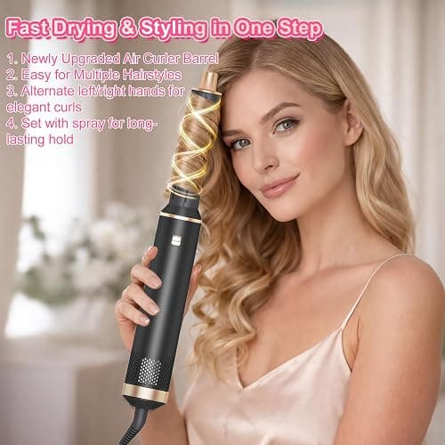 Dryhsip Warmluftbürste, 5 in 1 Hairstyler, Föhnbürste mit haartrockner für Frauen, Airstyler mit Föhn, Glätten,Lockenstab Automatisch, Haarglätter, Rundbürstenföhn, Eurostecker Styler (Classic Black) thumbnail 3
